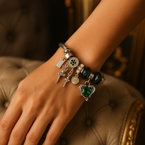 Lunara Emerald Heart & Fairy Charm Bracelet