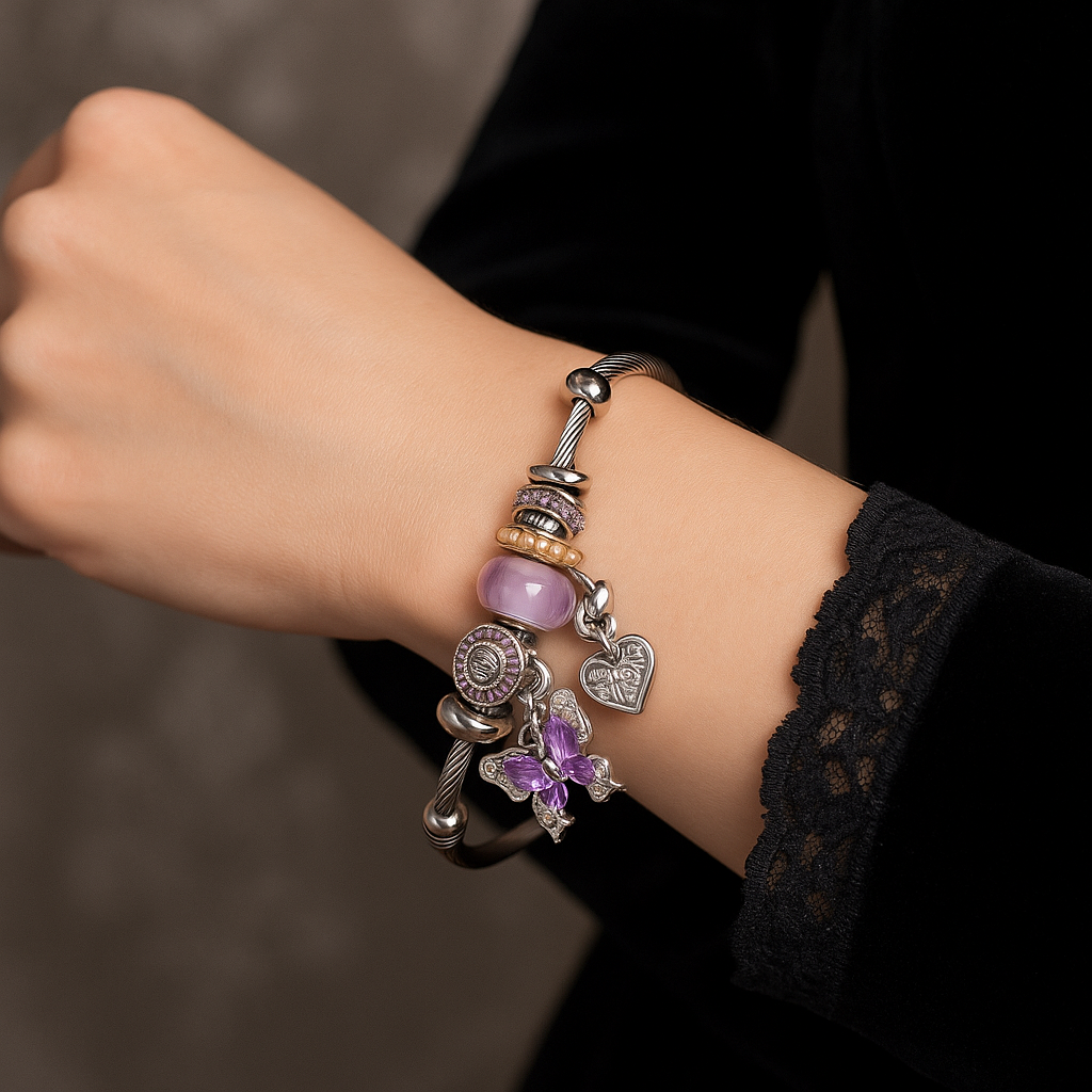 Lunara Amethyst Butterfly & Pearl Garden Charm Bracelet