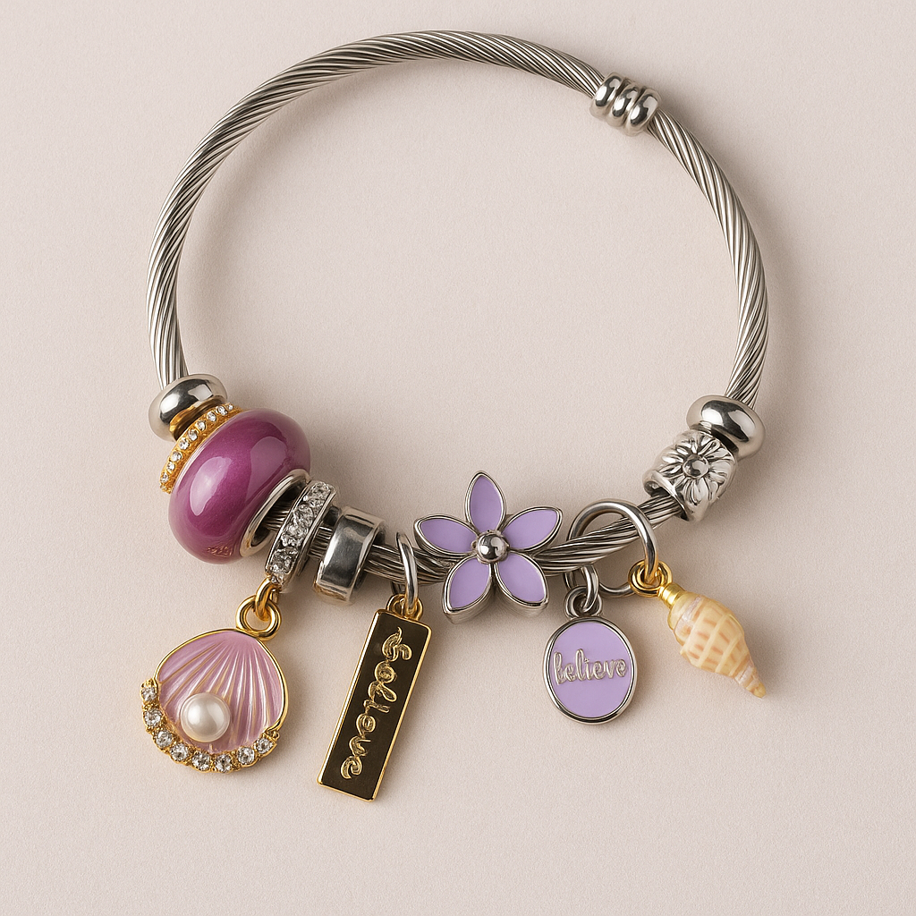 Lunara Seashell & Lavender Charm Bracelet