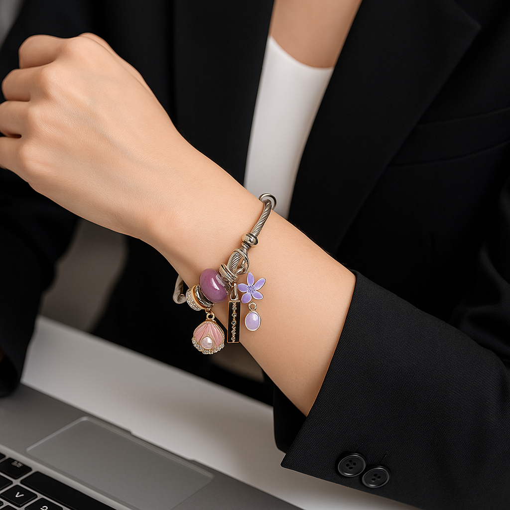 Lunara Seashell & Lavender Charm Bracelet