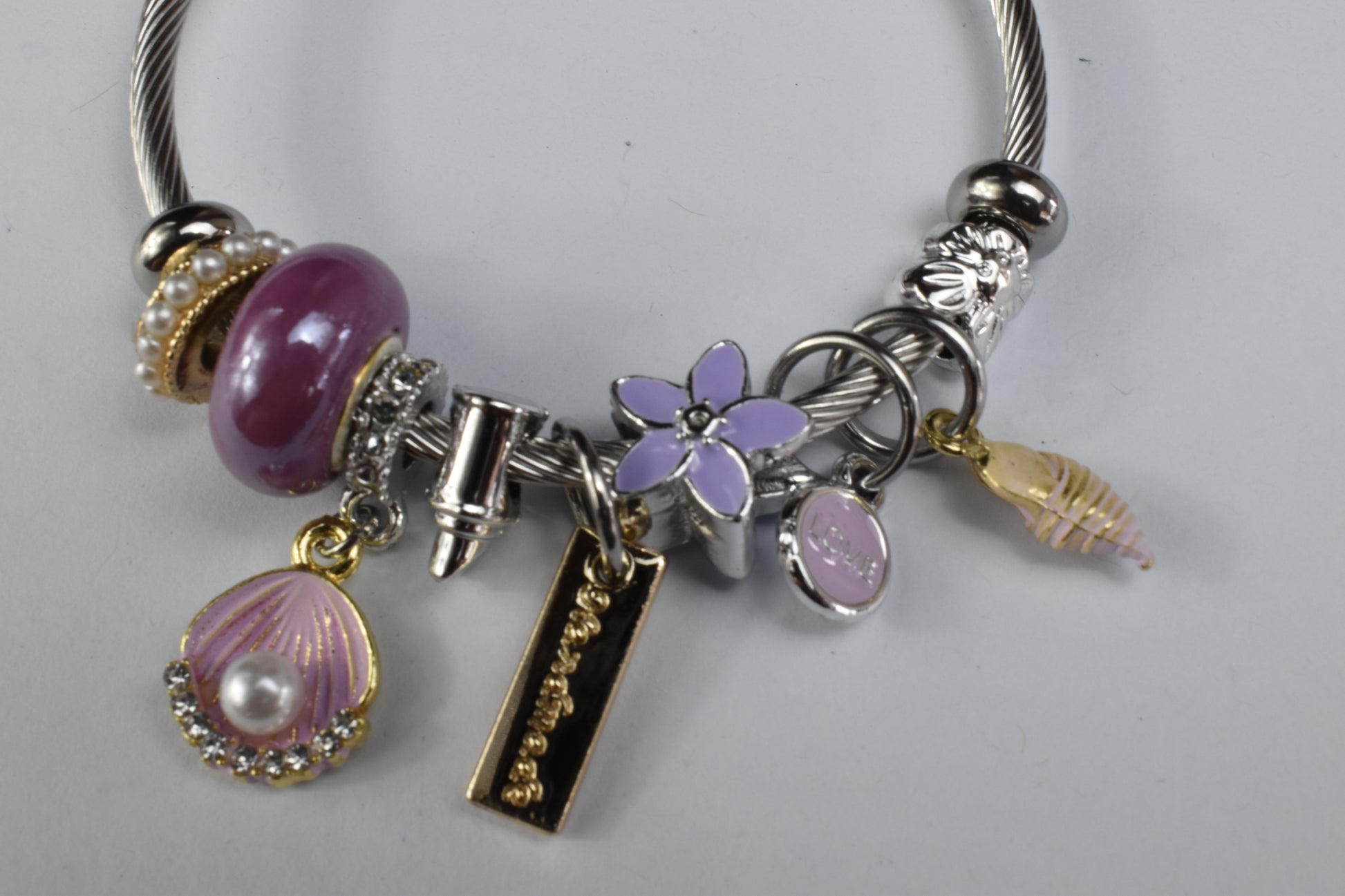 Lunara Seashell & Lavender Charm Bracelet