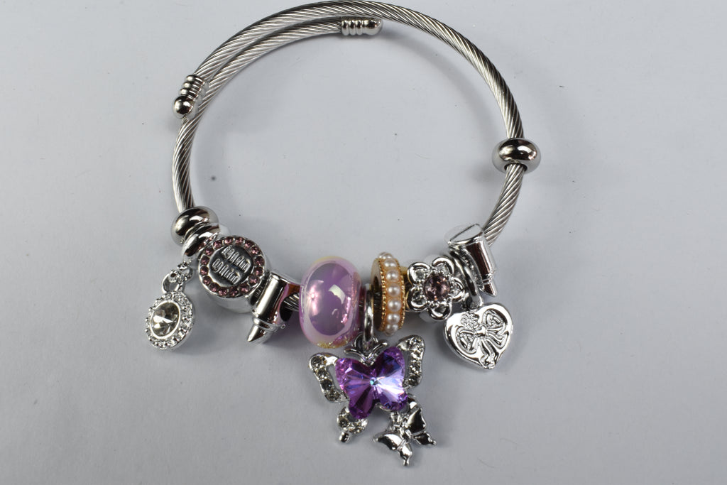 Lunara Amethyst Butterfly & Pearl Garden Charm Bracelet
