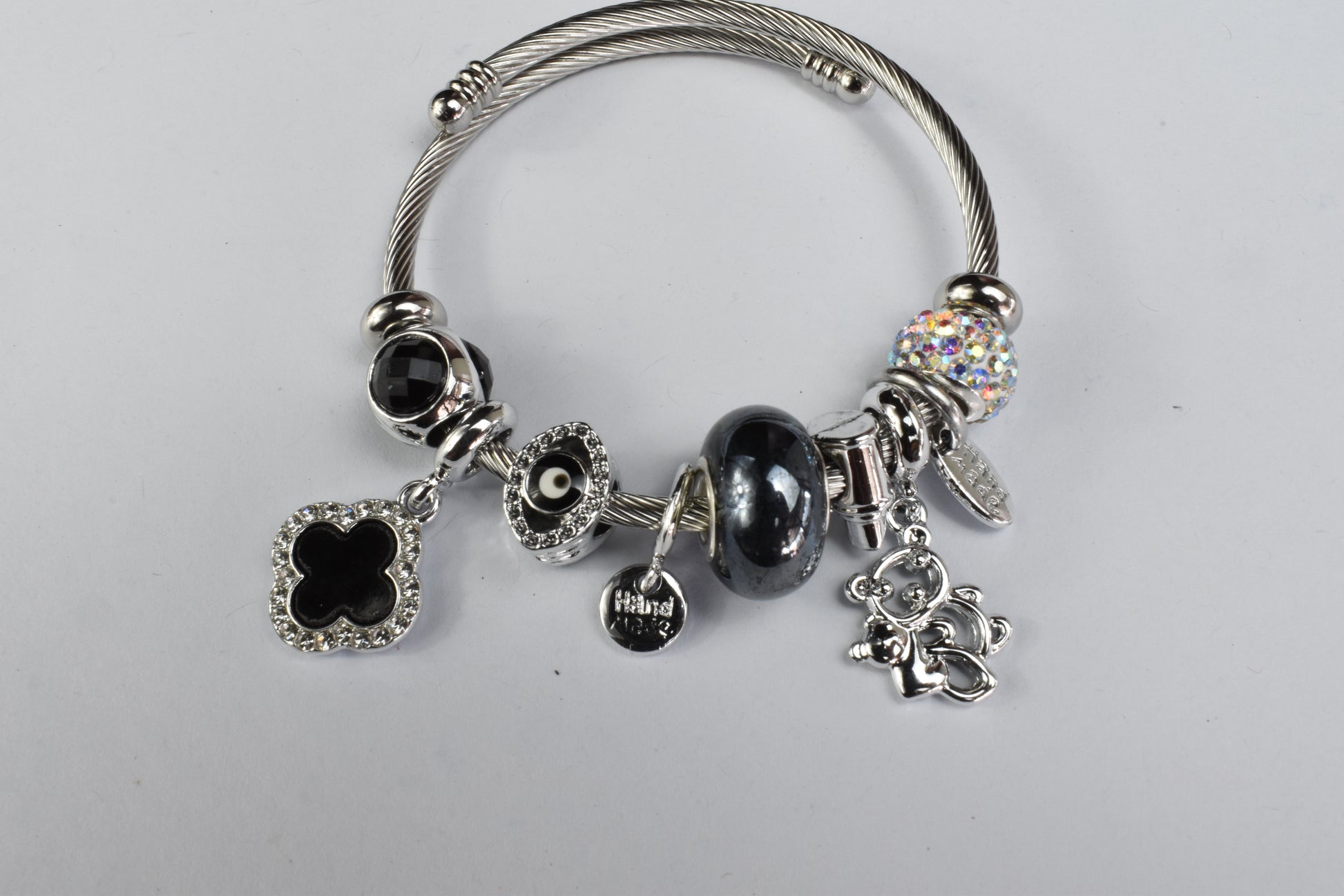 Lunara Classic Black Charm Bracelet with Teddy & Clover