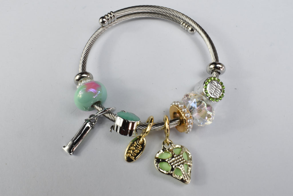 Lunara Mint Green Heart Charm Bracelet with Crystal Accents