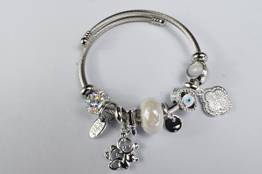 Lunara White Pearl Charm Bracelet with Evil Eye