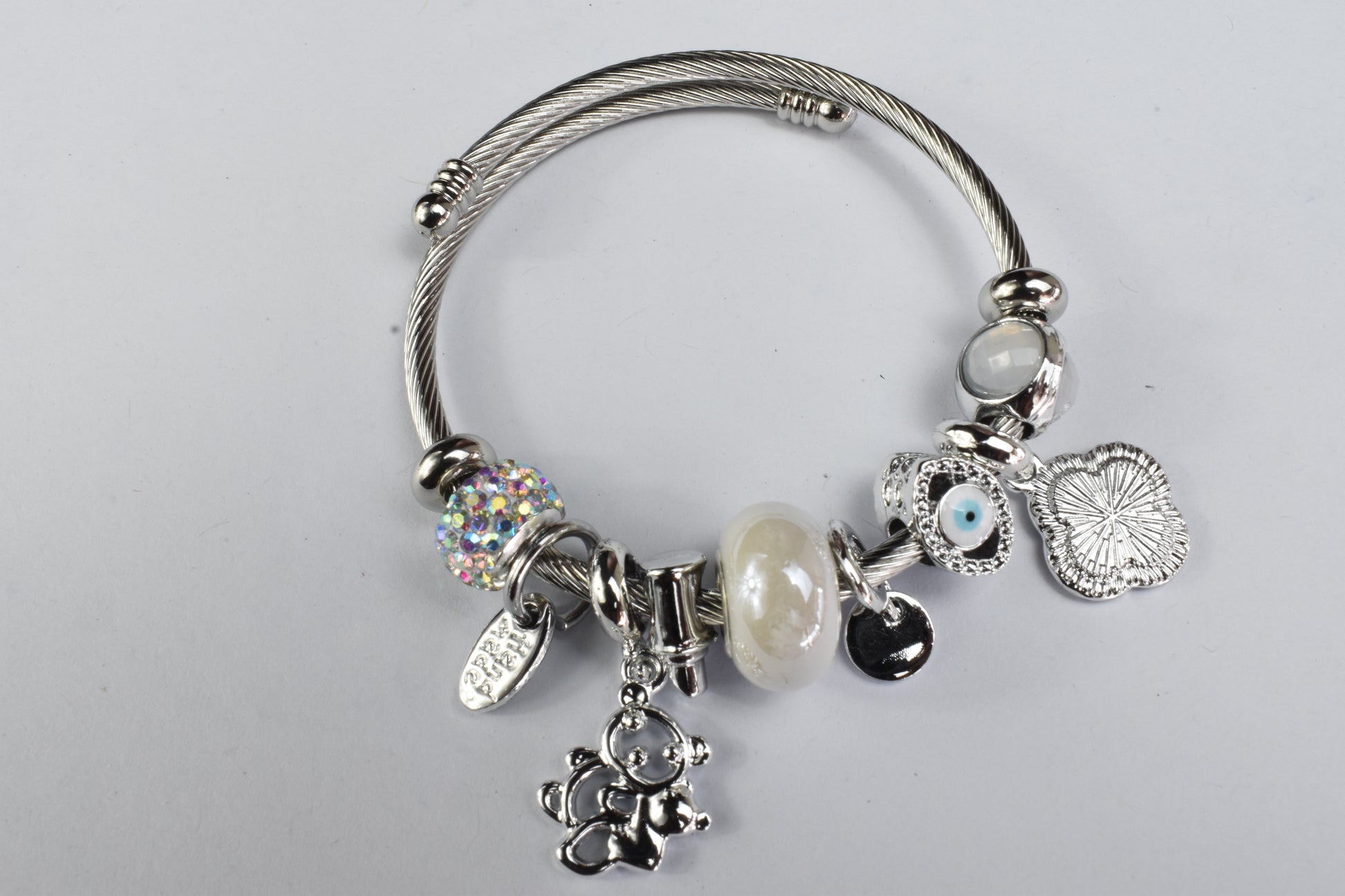 Lunara White Pearl Charm Bracelet with Evil Eye