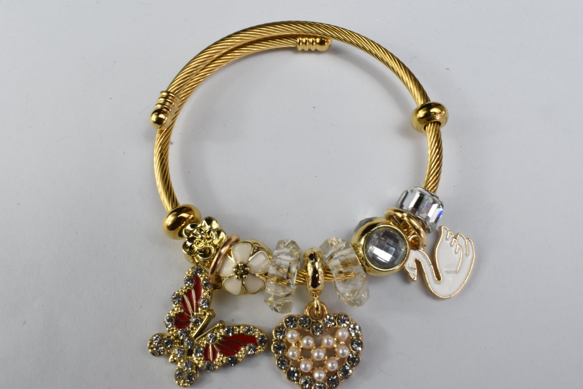 Lunara Gold Swan & Pearl Heart Charm Bracelet