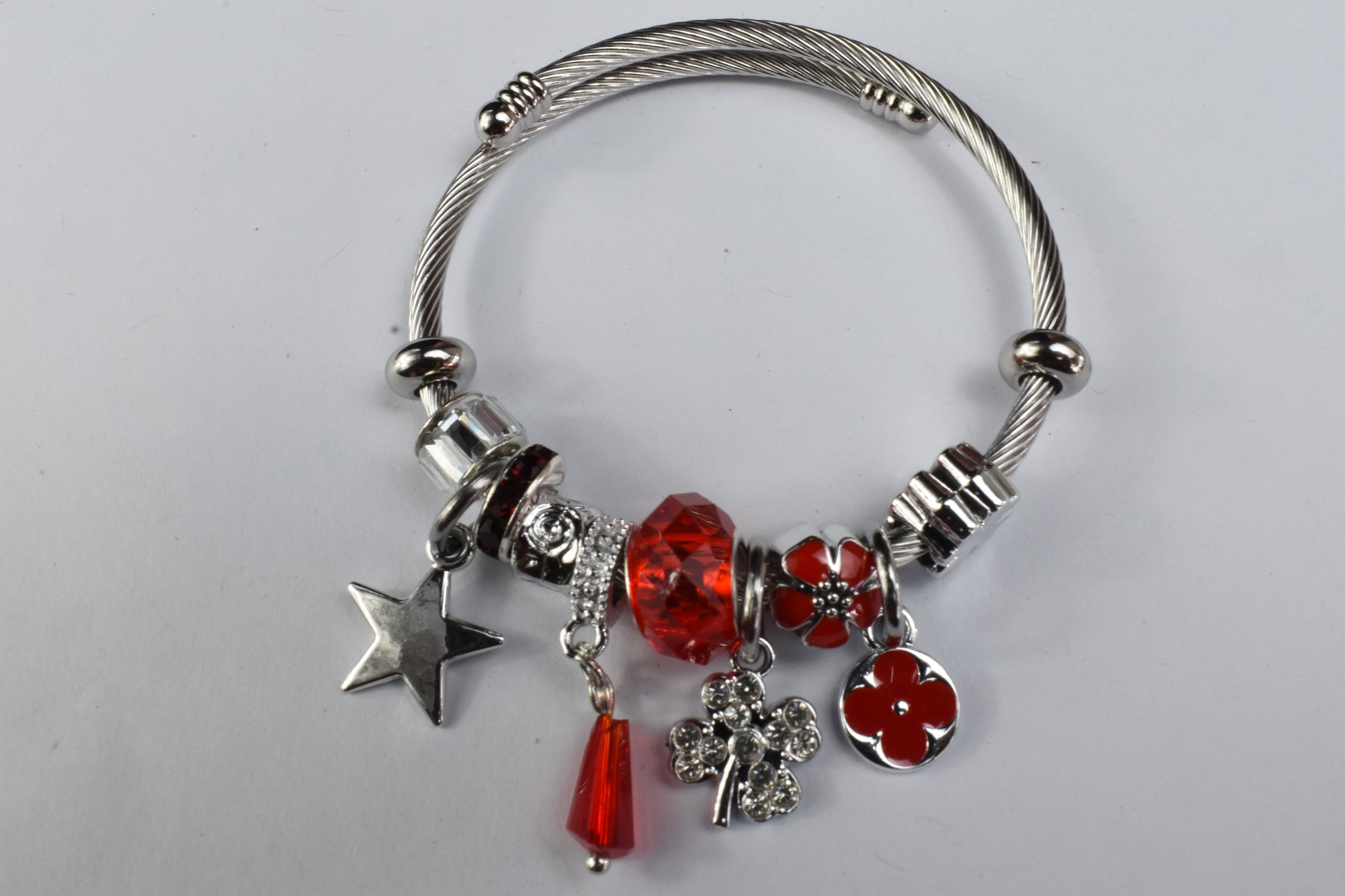 Lunara Red Floral Lucky Clover Charm Bracelet