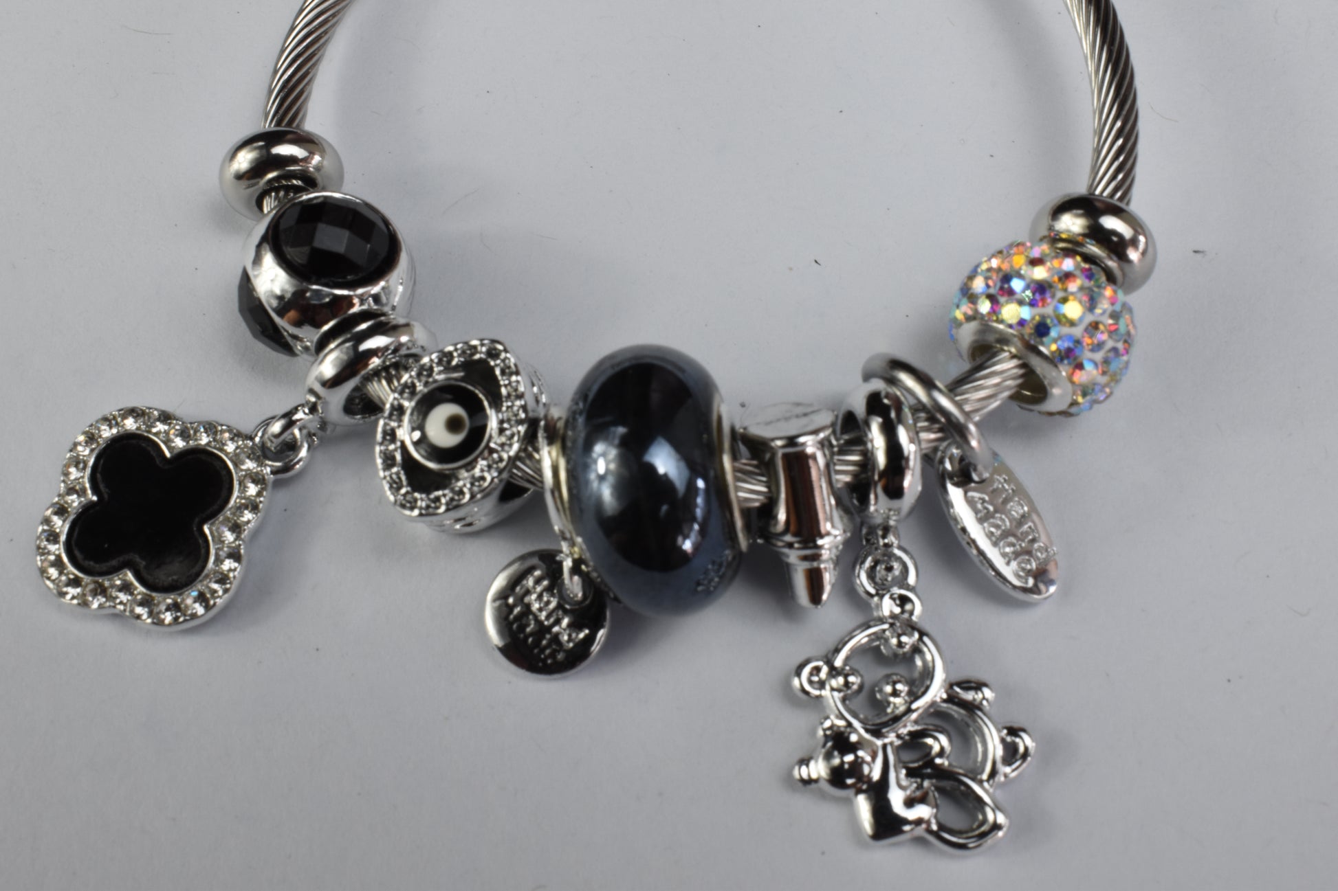 Lunara Classic Black Charm Bracelet with Teddy & Clover