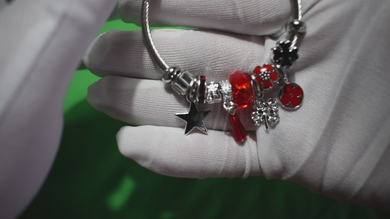 Lunara Red Floral Lucky Clover Charm Bracelet