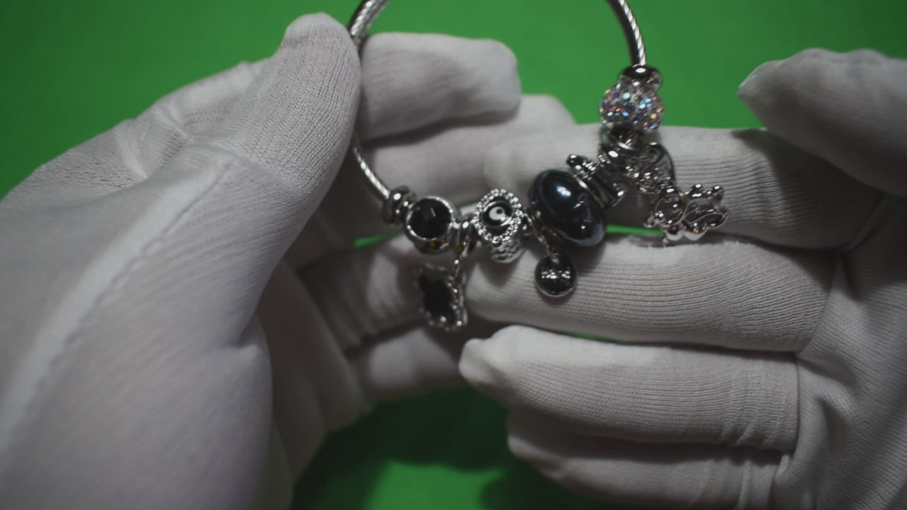 Lunara Classic Black Charm Bracelet with Teddy & Clover