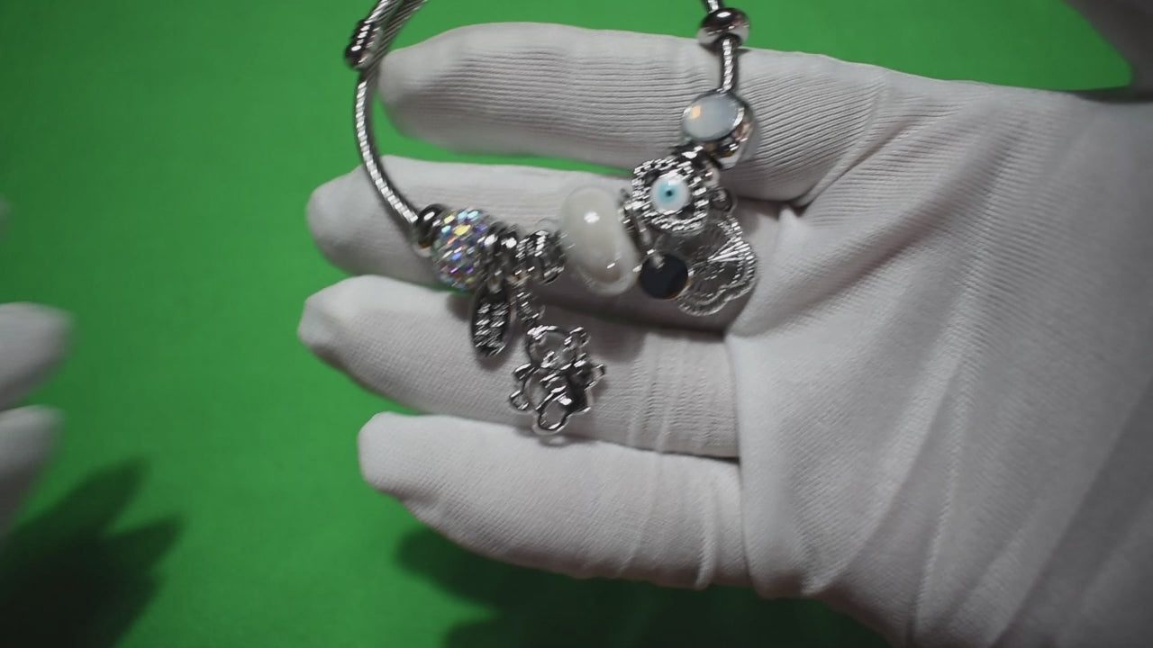 Lunara White Pearl Charm Bracelet with Evil Eye