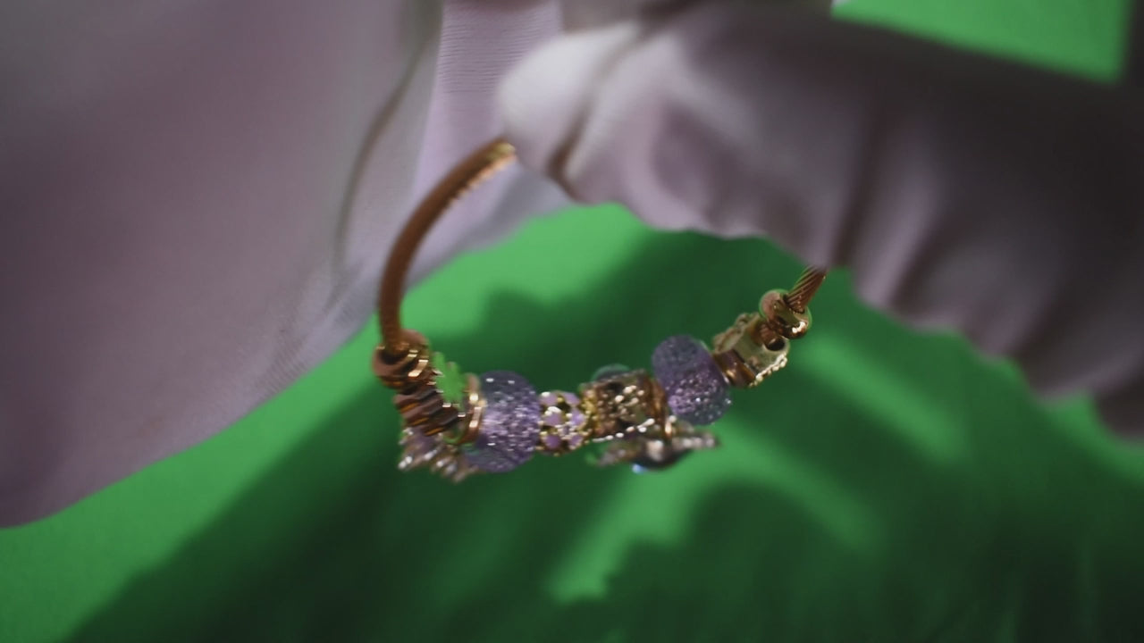 Lunara Royal Amethyst Heart and Butterfly Gold Charm Bracelet